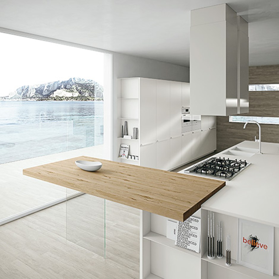 Kitchen bench with glass leg