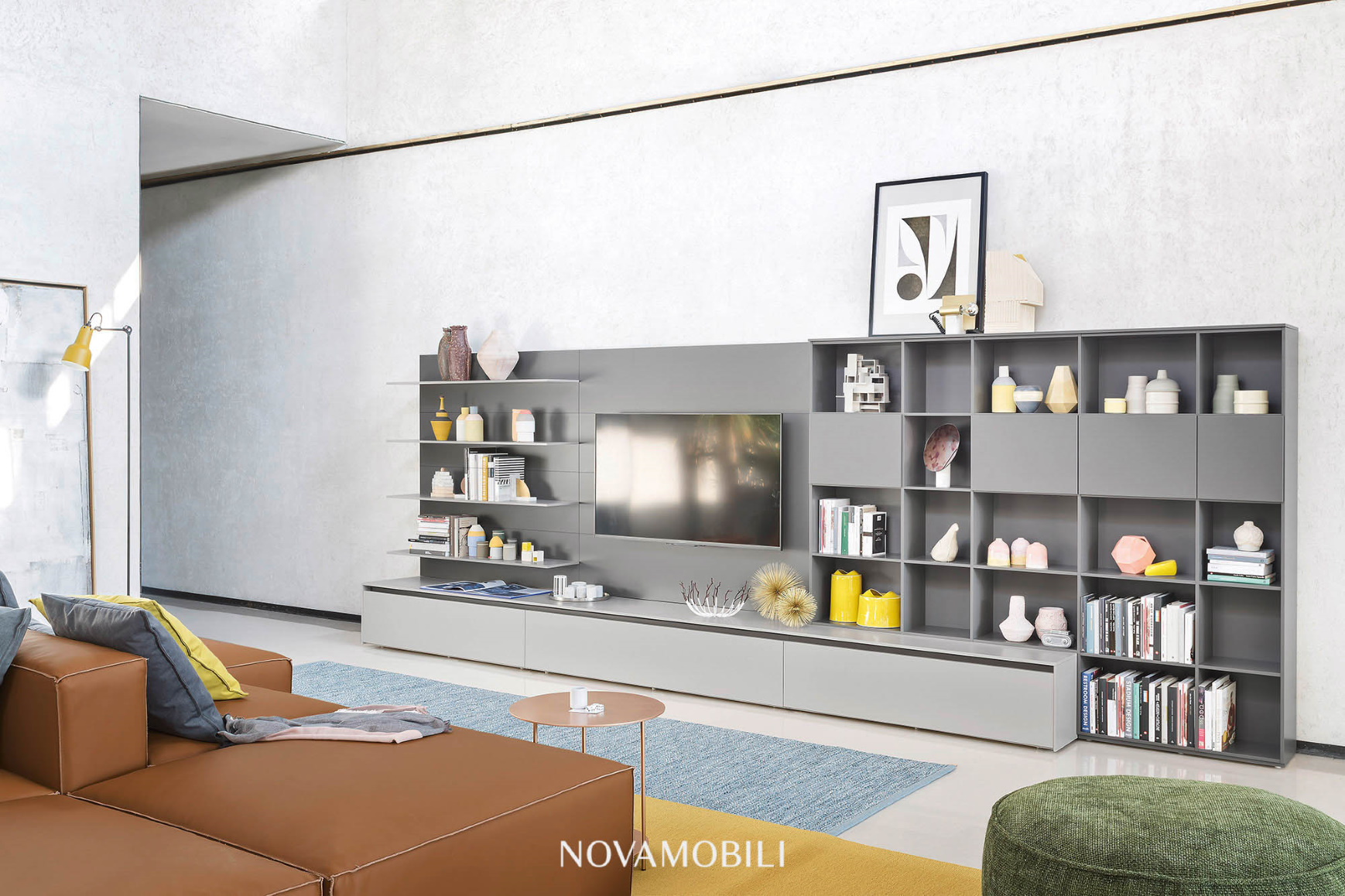 TV Mounting & Wall 12 bookcase in cenere matt lacquer