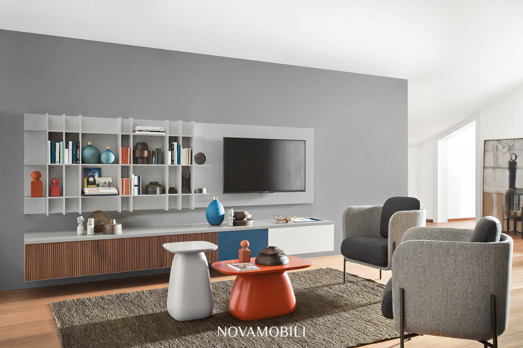 Tv Mounting, Slim bookcase & Box 18 wall units